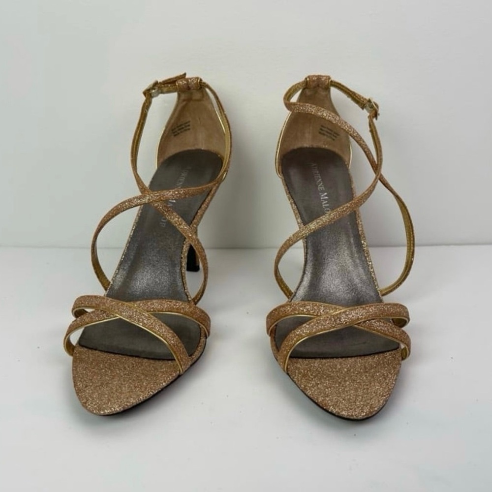 Adrienne Maloof Women’s Elegant Gold Strappy Stiletto Heels Sandals